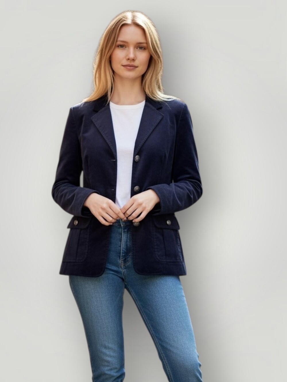 Talbots Velvet Blazer 6 Navy‎ Crest Buttons Old Money Quite Luxury New